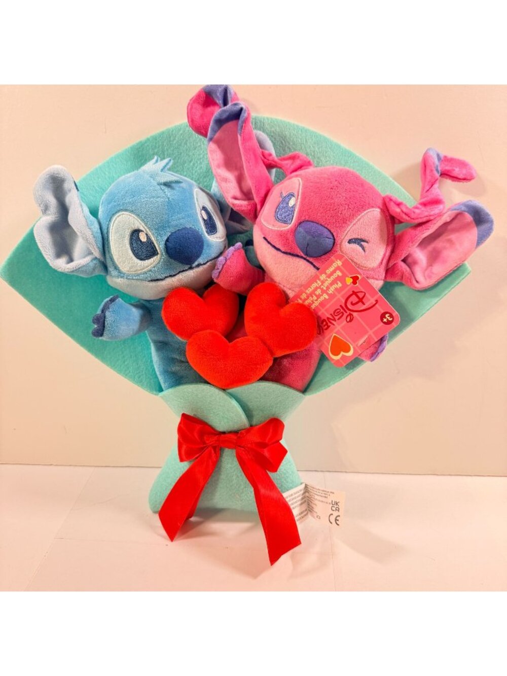 Disney Stitch and Angel Valentine's Plush Bouquet Heart 12" New with Tag